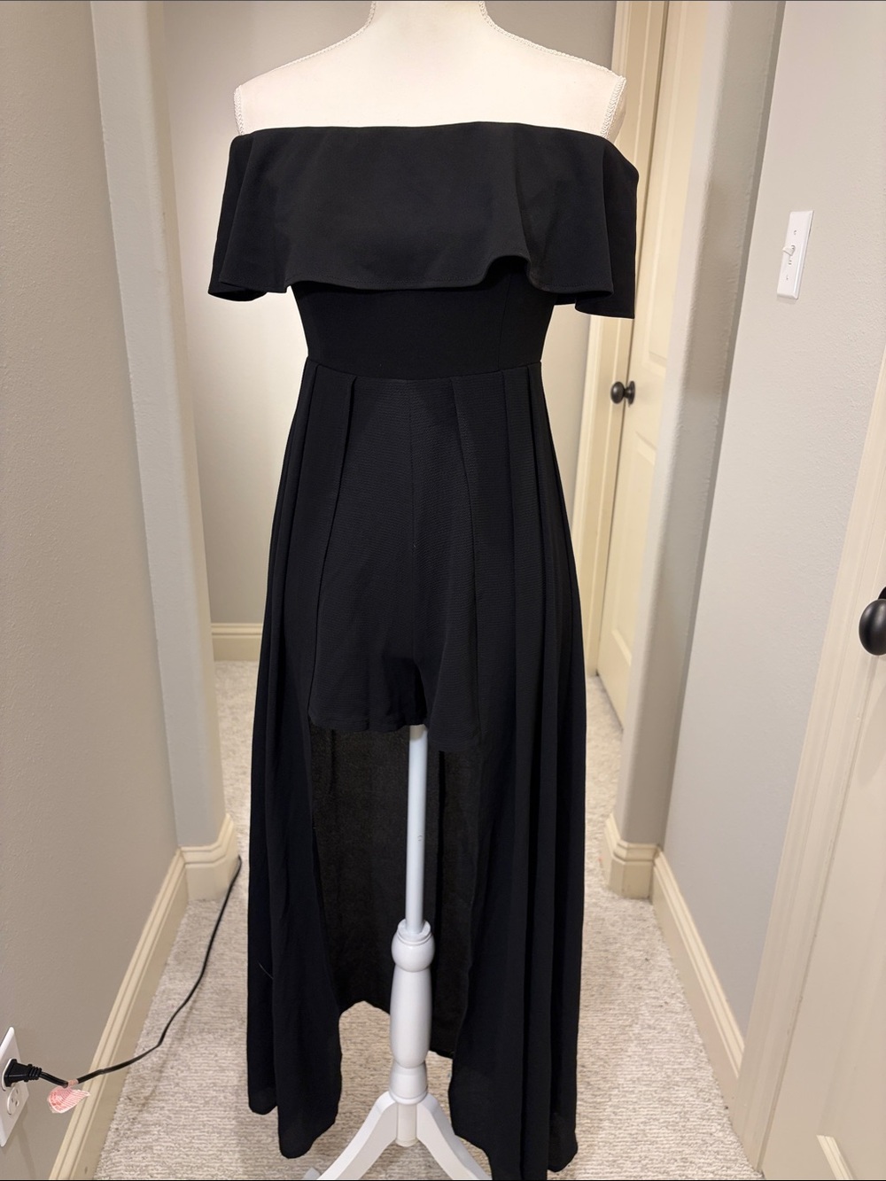 Altar'd State Black Off-Shoulder Romper with Overskirt